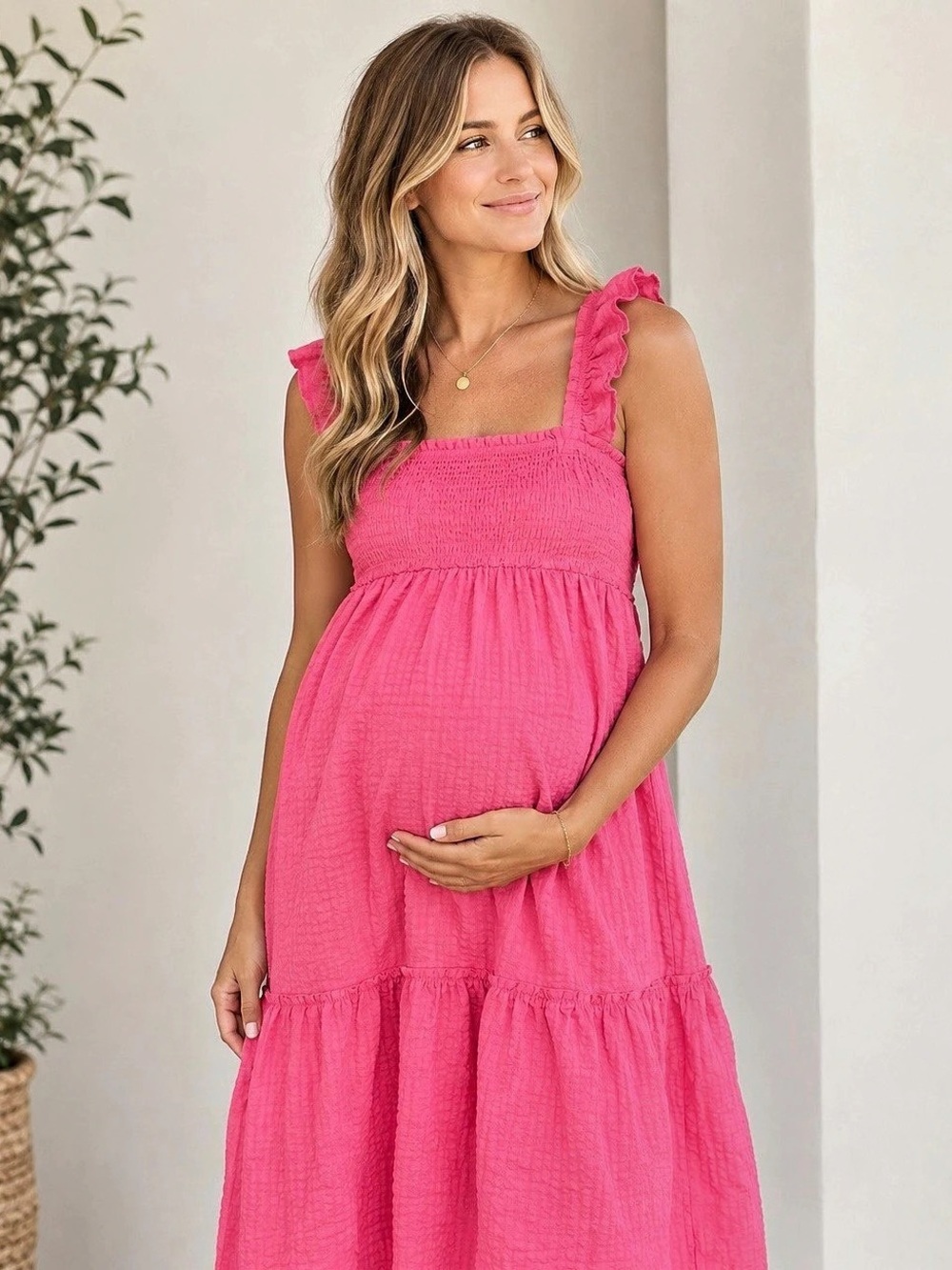 Old Navy Ruffled Seersucker Maxi Swing Dress Pink